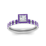 Load image into Gallery viewer, princess-cut-purple-topaz-halo-wedding-ring-set-in-white-gold-FD8523PRGVITO-NL-WG