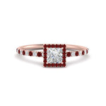 Load image into Gallery viewer, princess-cut-ruby-halo-petite-engagement-ring-in-rose-gold-FD8523PRRGRUDRANGLE3-NL-RG