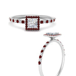 Load image into Gallery viewer, princess-cut-ruby-halo-petite-engagement-ring-in-white-gold-FD8523PRRGRUDRANGLE3-NL-WG