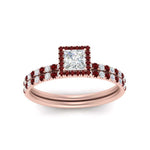 Load image into Gallery viewer, princess-cut-ruby-halo-wedding-ring-set-in-rose-gold-FD8523PRGRUDR-NL-RG