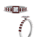 Load image into Gallery viewer, princess-cut-ruby-halo-wedding-ring-set-in-white-gold-FD8523PRGRUDR-NL-WG