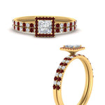 Load image into Gallery viewer, princess-cut-ruby-halo-wedding-ring-set-in-yellow-gold-FD8523PRGRUDR-NL-YG