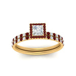 Load image into Gallery viewer, princess-cut-ruby-halo-wedding-ring-set-in-yellow-gold-FD8523PRGRUDR-NL-YG