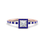 Load image into Gallery viewer, princess-cut-sapphire-halo-petite-engagement-ring-in-rose-gold-FD8523PRRGSABLANGLE3-NL-RG