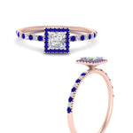 Load image into Gallery viewer, princess-cut-sapphire-halo-petite-engagement-ring-in-rose-gold-FD8523PRRGSABLANGLE3-NL-RG