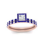 Load image into Gallery viewer, princess-cut-sapphire-halo-wedding-ring-set-in-rose-gold-FD8523PRGSABL-NL-RG