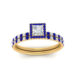 Load image into Gallery viewer, princess-cut-sapphire-halo-wedding-ring-set-in-yellow-gold-FD8523PRGSABL-NL-YG