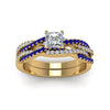 Load image into Gallery viewer, princess-cut-simple-diamond-twisted-vine-bridal-ring-sets-with-blue-sapphire-in-14K-yellow-gold-FD8233PRGSABL-NL-YG