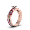 Load image into Gallery viewer, princess-cut-simple-diamond-twisted-vine-bridal-ring-sets-with-pink-sapphire-in-14K-rose-gold-FD8233PRGSADRPI-NL-RG