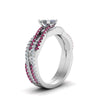 Load image into Gallery viewer, princess-cut-simple-diamond-twisted-vine-bridal-ring-sets-with-pink-sapphire-in-14K-white-gold-FD8233PRGSADRPI-NL-WG