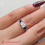 Load image into Gallery viewer, princess-cut-trellis-3-stone-diamond-engagement-ring-with-sapphire-in-18k-white-gold--FDENR578-IMAGE-1200