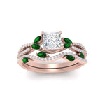 Load image into Gallery viewer, princess-cut-twisted-vine-luxury-emerald-bridal-ring-set-in-rose-gold-FDENR3211PRGEMGRANGLE3-NL-RG
