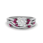 Load image into Gallery viewer, princess-cut-twisted-vine-luxury-pink-sapphire-bridal-ring-set-in-white-gold-FDENR3211PRGSADRPIANGLE3-NL-WG
