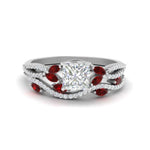 Load image into Gallery viewer, princess-cut-twisted-vine-luxury-ruby-bridal-ring-set-in-white-gold-FDENR3211PRGRUDRANGLE3-NL-WG