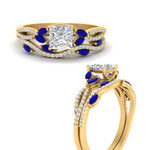 Load image into Gallery viewer, princess-cut-twisted-vine-luxury-sapphire-bridal-ring-set-in-yellow-gold-FDENR3211PRGSABLANGLE3-NL-YG