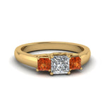 Load image into Gallery viewer, princess-cut-u-prong-three-stone-diamond-engagement-ring-with-orange-sapphire-in-14K-yellow-gold-FDENR578PRRGSAOR-NL-YG