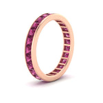 Load image into Gallery viewer, princess-cut-women_s-pink-sapphire-eternity-wedding-band-ring-in-rose-gold-FDEWB160PRBGSADRPIANGLE2-4.00CT-NL-RG.jpg?v=1766128422