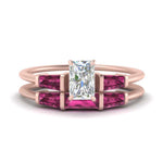 Load image into Gallery viewer, radiant-cut-bar-set-pink-sapphire-ring-with-matching-3-baguette-wedding-band-in-FDENS100RAGSADRPI-NL-RG
