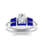 Load image into Gallery viewer, radiant-cut-bar-set-sapphire-ring-with-matching-3-baguette-wedding-band-in-FDENS100RAGSABL-NL-WG