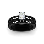 Load image into Gallery viewer, radiant-cut-filigree-single-stone-diamond-wedding-ring-set-in-black-gold-FDENS3289RAANGLE5-NL-BG.jpg?v=1763371084