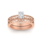 Load image into Gallery viewer, radiant-cut-filigree-single-stone-diamond-wedding-ring-set-in-rose-gold-FDENS3289RAANGLE5-NL-RG.jpg?v=1763371084