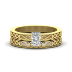 Load image into Gallery viewer, radiant-cut-filigree-single-stone-diamond-wedding-ring-set-in-yellow-gold-FDENS3289RA-NL-YG.jpg?v=1763371084