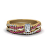 Load image into Gallery viewer, radiant-cut-simple-diamond-twisted-vine-bridal-ring-sets-with-pink-sapphire-in-14K-yellow-gold-FD8233RAGSADRPI-NL-YG