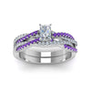 Load image into Gallery viewer, radiant-cut-simple-diamond-twisted-vine-bridal-ring-sets-with-violac-topaz-in-14K-white-gold-FD8233RAGVITO-NL-WG