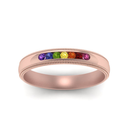 Rainbow 7 Stone Milgrain Band