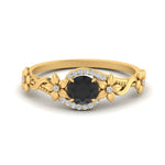 Load image into Gallery viewer, round-black-diamond-and-diamond-flower-engagement-ring-in-FD10057RORGBLACKANGLE3-NL-YG-GS