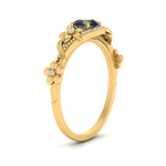 Load image into Gallery viewer, round-black-diamond-and-diamond-flower-engagement-ring-in-FD10057RORGBLACKANGLE3-NL-YG-GS