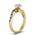 Load image into Gallery viewer, round-cut-2-tone-3-stone-diamond-swirl-engagement-ring-with-emerald-in-FDO50895RORGEMGR-NL-YG