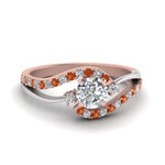 Load image into Gallery viewer, round-cut-2-tone-3-stone-diamond-swirl-engagement-ring-with-orange-sapphire-in-FDO50895RORGSAOR-NL-RG