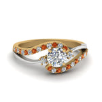 Load image into Gallery viewer, round-cut-2-tone-3-stone-diamond-swirl-engagement-ring-with-orange-sapphire-in-FDO50895RORGSAOR-NL-YG