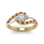 Load image into Gallery viewer, round-cut-2-tone-3-stone-diamond-swirl-engagement-ring-with-orange-sapphire-in-FDO50895RORGSAOR-NL-YG
