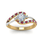Load image into Gallery viewer, round-cut-2-tone-3-stone-diamond-swirl-engagement-ring-with-pink-sapphire-in-FDO50895RORGSADRPI-NL-YG