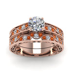 Load image into Gallery viewer, round-cut-antique-filigree-wedding-ring-set-with-orange-sapphire-in-rose-gold-FDENS3543ROGSAORANGLE5-NL-RG