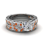 Load image into Gallery viewer, round-cut-antique-filigree-wedding-ring-set-with-orange-sapphire-in-white-gold-FDENS3543ROGSAOR-NL-WG