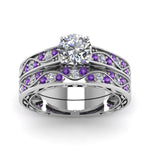 Load image into Gallery viewer, round-cut-antique-filigree-wedding-ring-set-with-purple-amethyst-in-white-gold-FDENS3543ROGVITOANGLE5-NL-WG