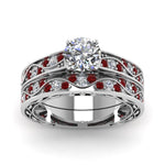Load image into Gallery viewer, round-cut-antique-filigree-wedding-ring-set-with-ruby-in-white-gold-FDENS3543ROGRUDRANGLE5-NL-WG