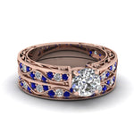 Load image into Gallery viewer, round-cut-antique-filigree-wedding-ring-set-with-sapphire-in-rose-gold-FDENS3543ROGSABL-NL-RG