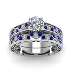 Load image into Gallery viewer, round-cut-antique-filigree-wedding-ring-set-with-sapphire-in-white-gold-FDENS3543ROGSABLANGLE5-NL-WG