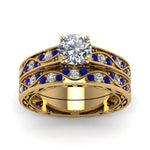 Load image into Gallery viewer, round-cut-antique-filigree-wedding-ring-set-with-sapphire-in-yellow-gold-FDENS3543ROGSABLANGLE5-NL-YG