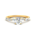 Load image into Gallery viewer, Round Cut Baguette Thin Band Engagement Ring