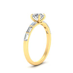 Load image into Gallery viewer, Round Cut Baguette Thin Band Engagement Ring