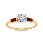 Load image into Gallery viewer, round-cut-bar-baguette-3-stone-ruby-engagement-ring-in-FDENS100RORGRUDR-NL-YG