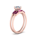 Load image into Gallery viewer, round-cut-bar-set-pink-sapphire-ring-with-matching-3-baguette-wedding-band-in-FDENS100ROGSADRPI-NL-RG