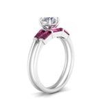 Load image into Gallery viewer, round-cut-bar-set-pink-sapphire-ring-with-matching-3-baguette-wedding-band-in-FDENS100ROGSADRPI-NL-WG
