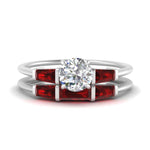 Load image into Gallery viewer, round-cut-bar-set-ruby-ring-with-matching-3-baguette-wedding-band-in-FDENS100ROGRUDR-NL-WG