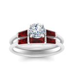 Load image into Gallery viewer, round-cut-bar-set-ruby-ring-with-matching-3-baguette-wedding-band-in-FDENS100ROGRUDR-NL-WG